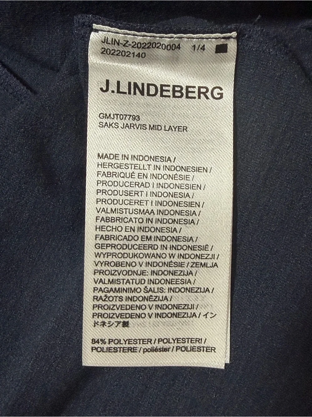 J Lindeberg NEW Saks Jarvis Mid Layer Navy Performance Golf Zip Jacket Medium
